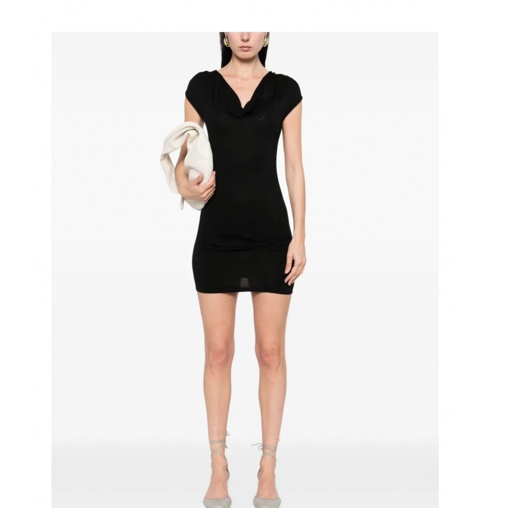 Aya Muse Black Cowl Neck Knit Mini Dress Sleeveless Twisted Knot Detail Size M